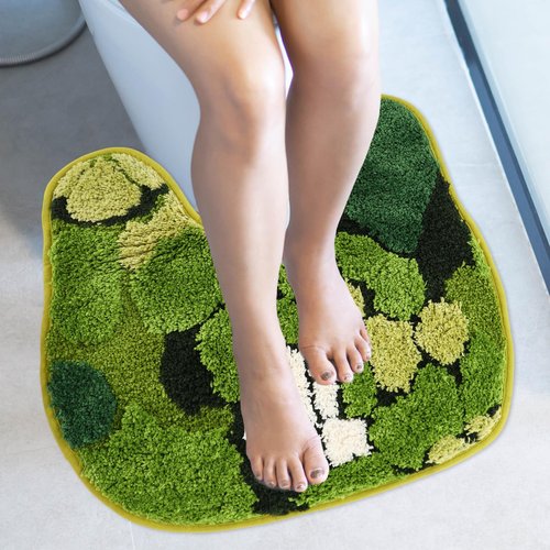 FYSUIMU Green Moss Bathroom Rug U Shaped Toilet Rug Soft Bath Mat Non Slip Washable Floor Mat for Home Hotel Bathroom Restroom Decor