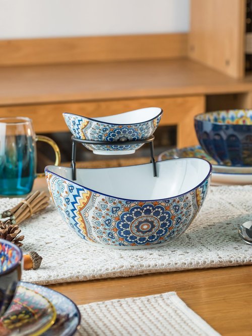 YHOSSEUN Chip and Dip Serving Set, 2 Tierd Serving Bowl Set Ceramic Chip and Dip Bowls with Stand, Serving Dishes for Entertaining Appetizer Serving Food Display Stand for Parties