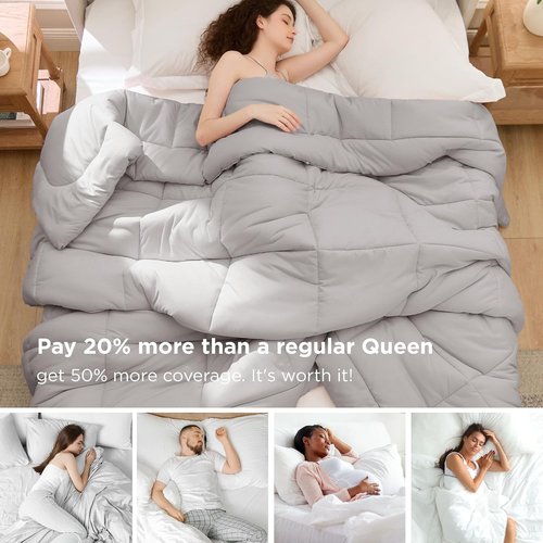 Bedsure Comforter Duvet Insert - Oversized Queen All-Season Quilted Bedding, GentleSoft Down Alternative, Light Grey 98 x 98 Inches