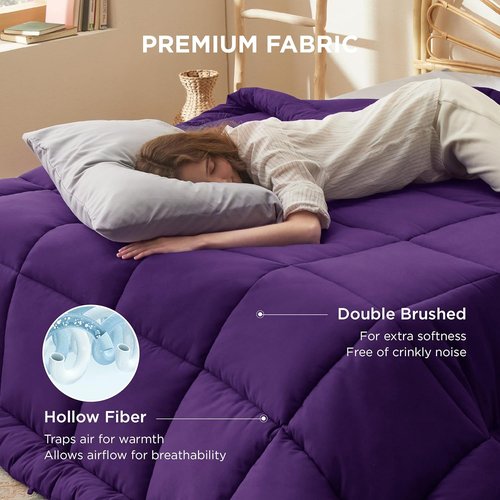 Bedsure Comforter Duvet Insert - All-Season Quilted Queen Size Down Alternative Blanket, Purple 88 x 88 Inches