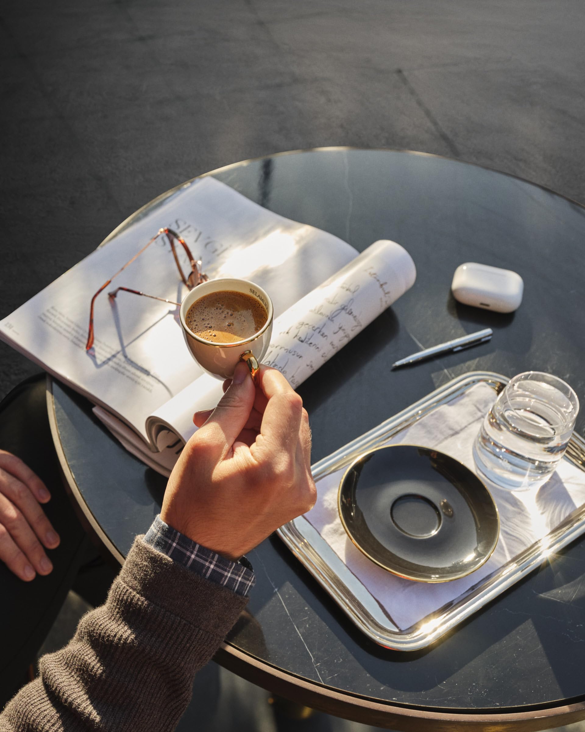 SELAMLIQUE ISTANBUL Turkish Coffee Set: Black Turkish Coffee Cups (2) for Traditional Coffee Ritual