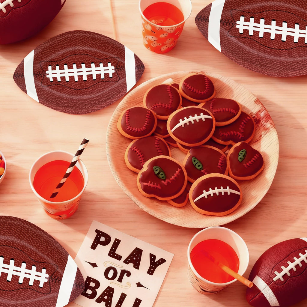 FIPOLLI 50 PCS Football Plates, 10 x 6.3 inch Football Shaped Disposable Paper Plates, Touchdown Party Plate for Tailgate Footballs Birthday Game day Party Decorations Table Decor