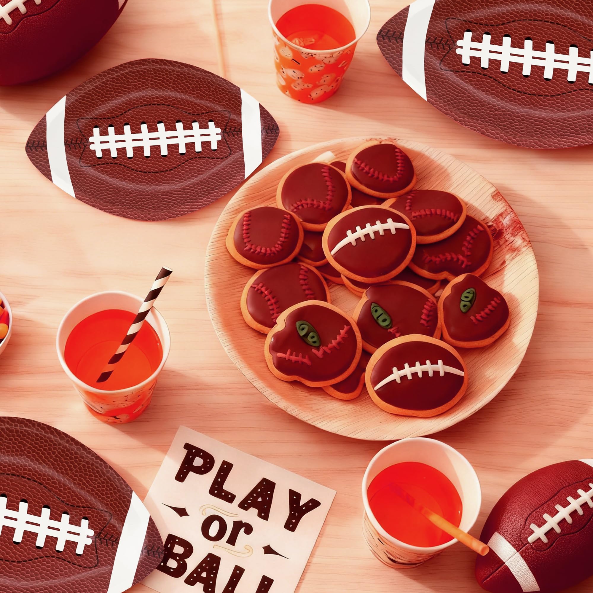 FIPOLLI 50 PCS Football Plates, 10 x 6.3 inch Football Shaped Disposable Paper Plates, Touchdown Party Plate for Tailgate Footballs Birthday Game day Party Decorations Table Decor