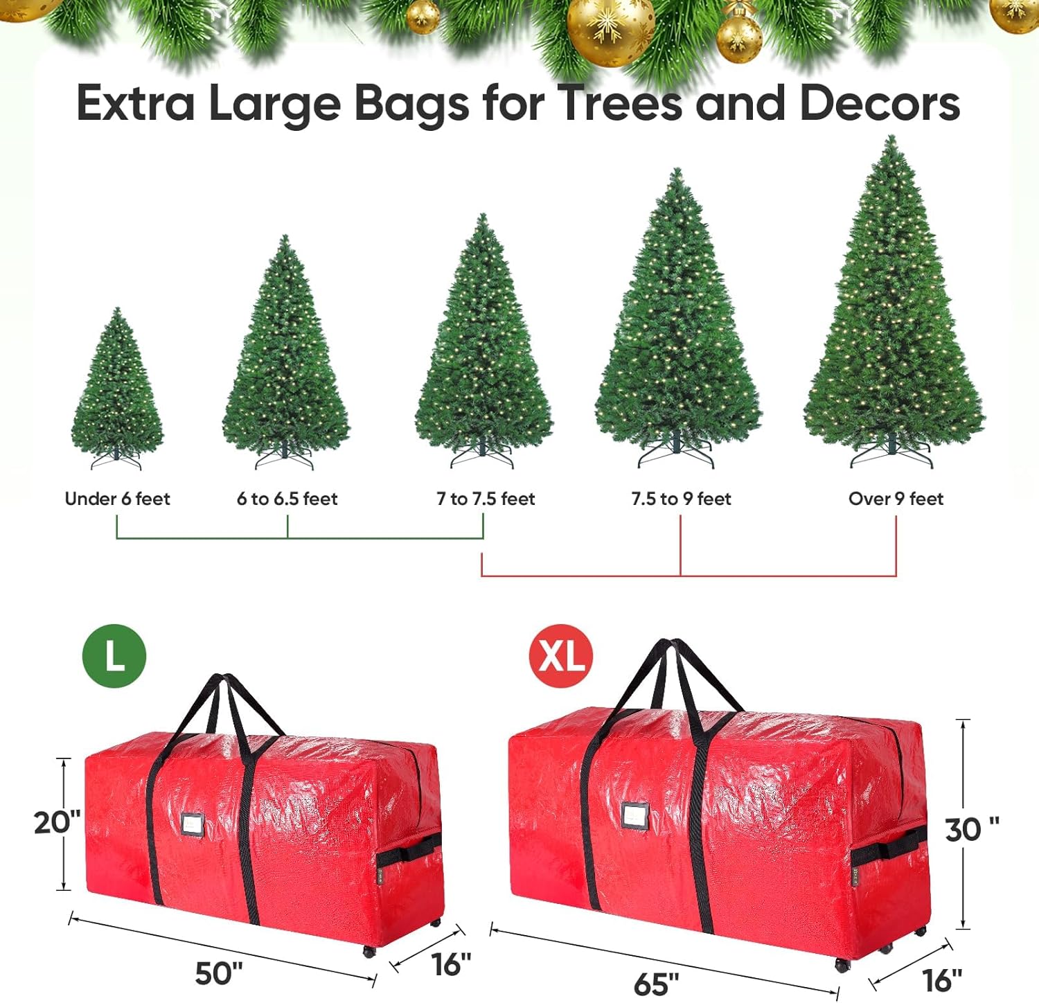 BALEINE Rolling Christmas Tree Storage Bag - 7.5 ft Heavy Duty with 2 Swivel Wheels & Reinforced Handles | Green