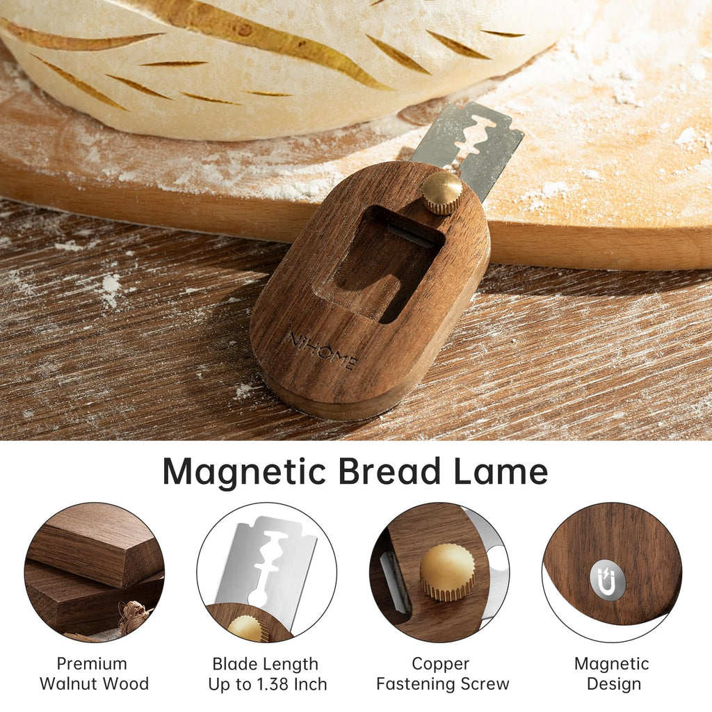 NiHome Cast Iron Bread Pan Set with Lid, 2 Loaf Pans + 2 Silicone Mats + Bread Lame, Heavy-Duty Cast Iron for Even Heat & Crisp Crust, Dual-Pan Design for Covered or Open Baking, Dishwasher-Safe Mats