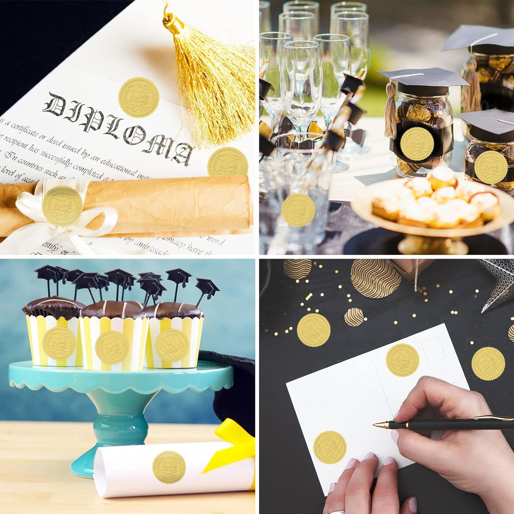 Whaline Graduation Cap Foil Seal Stickers - 500Pcs Self-Adhesive Gold Decals for Diplomas & Awards | 1.5 Inch
