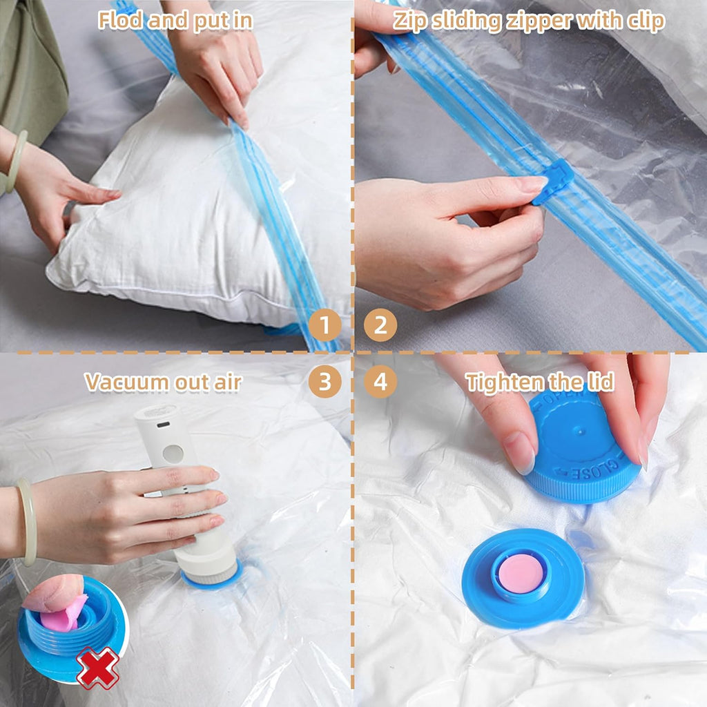 Skiennix Travel Vacuum Bags - 6 Pack Compression Storage Bags with Rechargeable Pump for Clothes