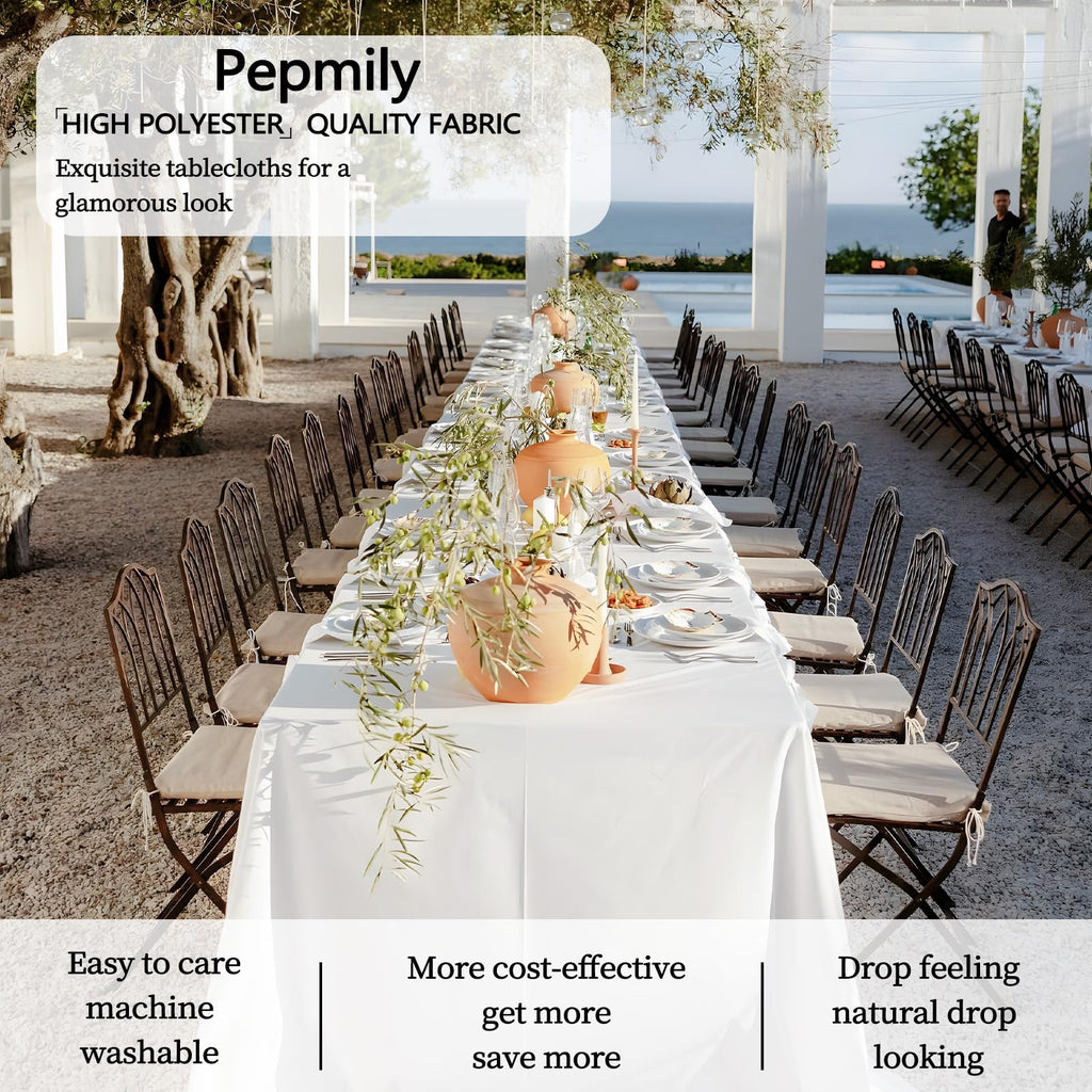 pepmily 8 Pack White Table Cloth 90x156 Inch Rectangle Tablecloths for 8 Foot Rectangle Tables, Wrinkle Resistant Washable Polyester Fabric Rectangular Table Cover for Dining Banquet Wedding Party