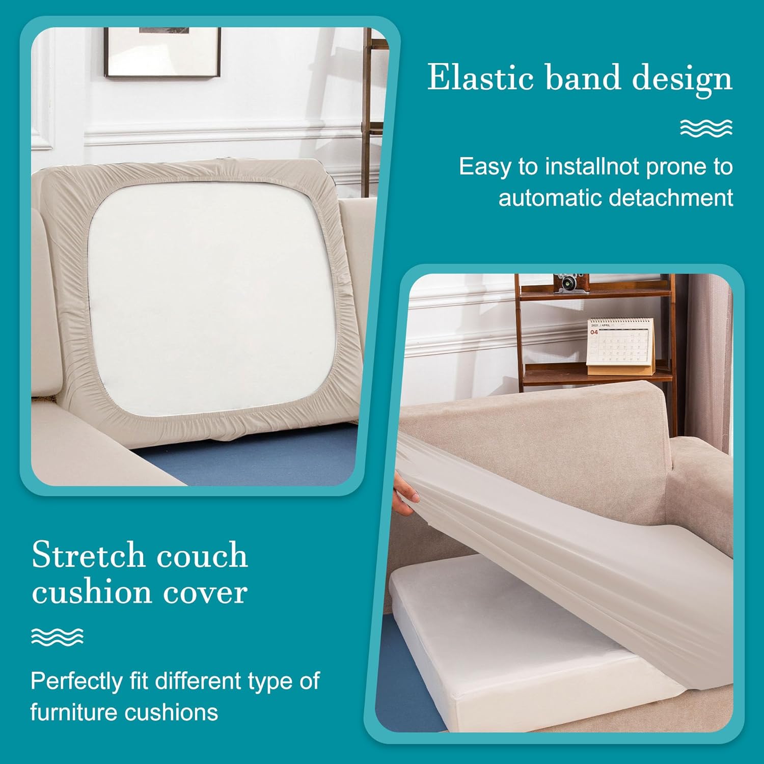 BIETYONE 12Pcs Stretch Patio Cushion Covers - Washable Outdoor Sofa Slipcovers in Beige