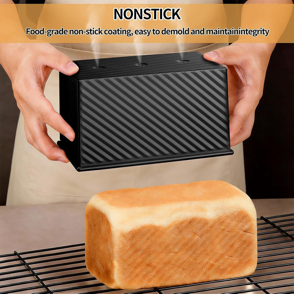 Pullman | 3-Pack Non-Stick Bread Loaf Pan Set - Heavy Duty Carbon Steel with Lids (Black)