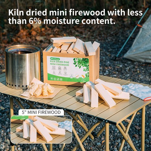 WFLUOLUO Pre-Cut 5'' Lengths Mini Firewood,Pine Kiln Dried Firewood,Small Barkless Kindling Logs,Fire Pit Accessories Prefect for Solo Stove Mesa XL, Tabletop Firepit,Mesa Fire Sticks Wood,4Lbs