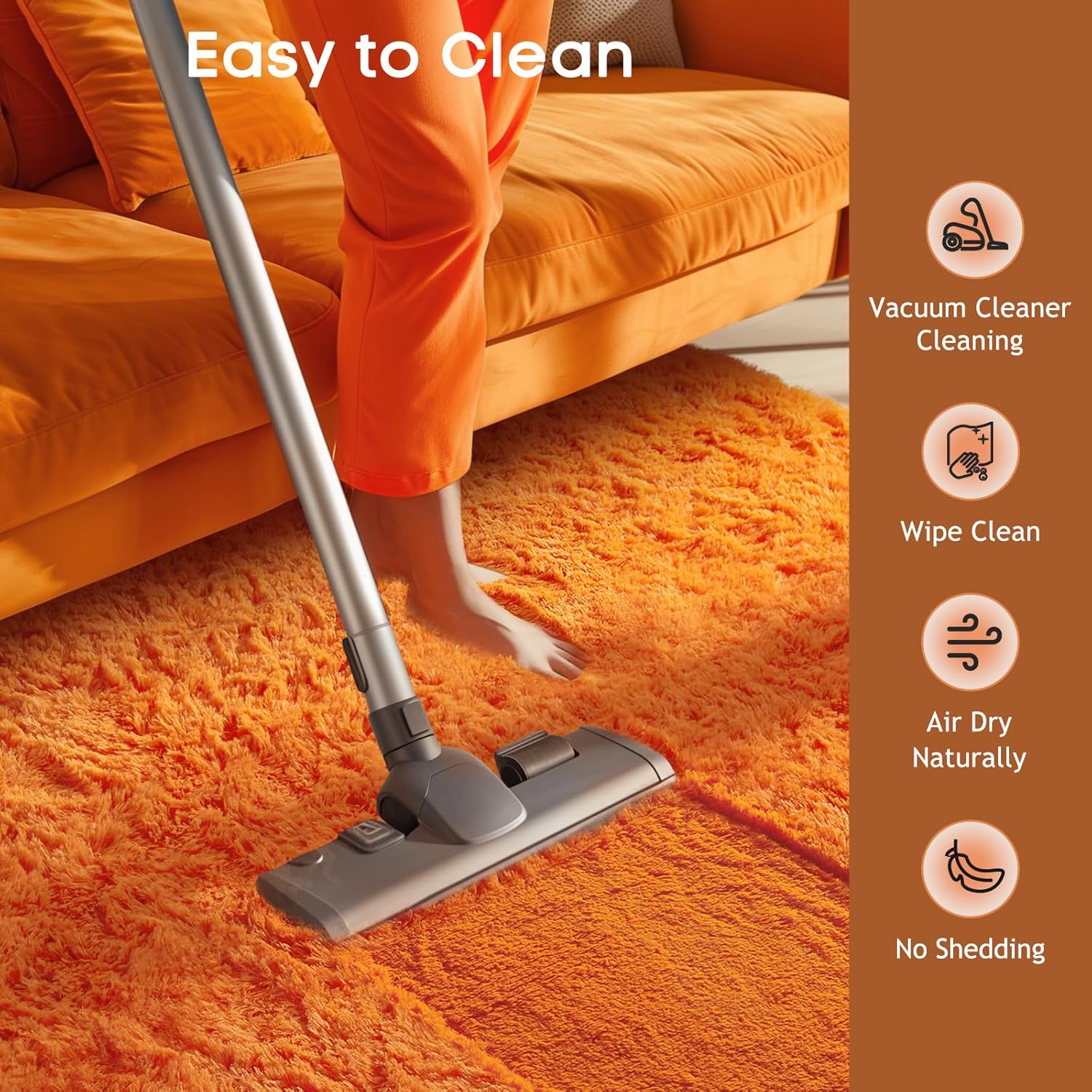 Ophanie Orange Area Rug - Plush 5x8 Fluffy Carpet for Living Room & Bedroom Decor | Soft Shaggy Design