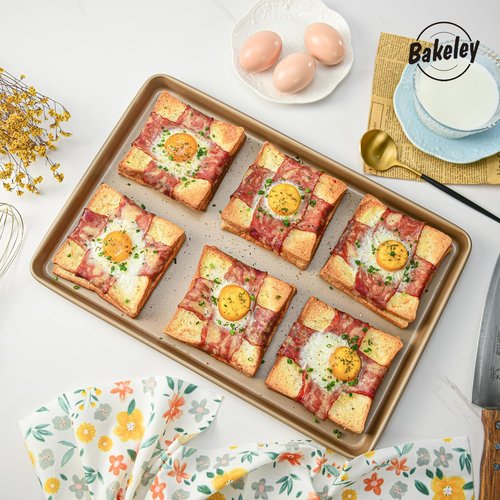 Champagne Gold Baking Sheet Pan Set - Nonstick Commercial Cookie Sheets | 17.5"x11.7" Size