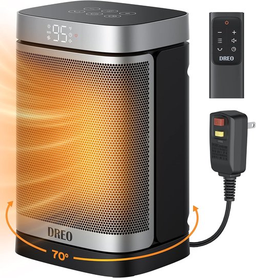 DREO Portable Space Heater - 1500W Quiet PTC Ceramic Heater with 70° Oscillation & Remote Control | 41-95°F Digital Thermostat