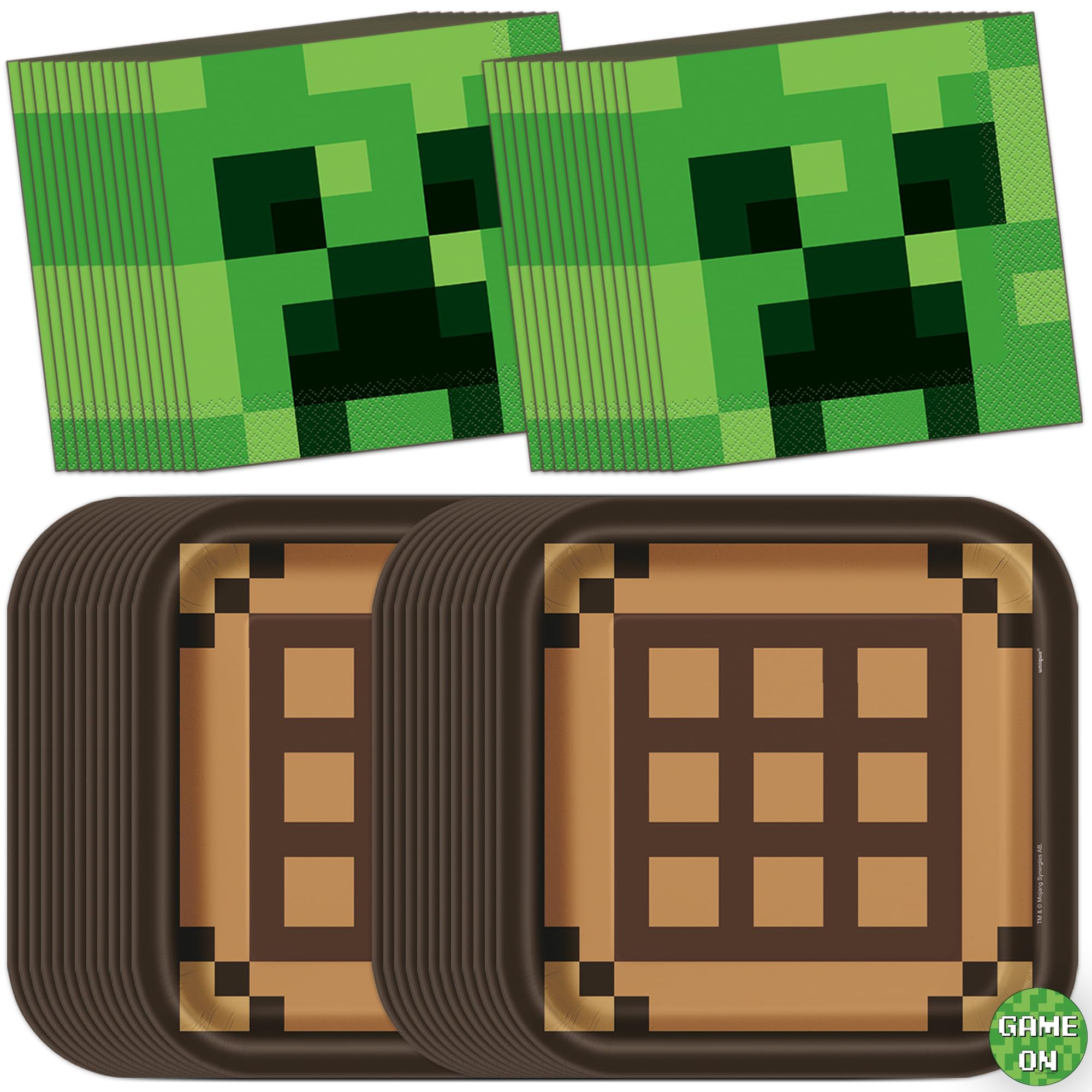 Unique Minecraft Plates and Napkins for 32 Guests | Minecraft Birthday Decorations for Party | Officially Licensed