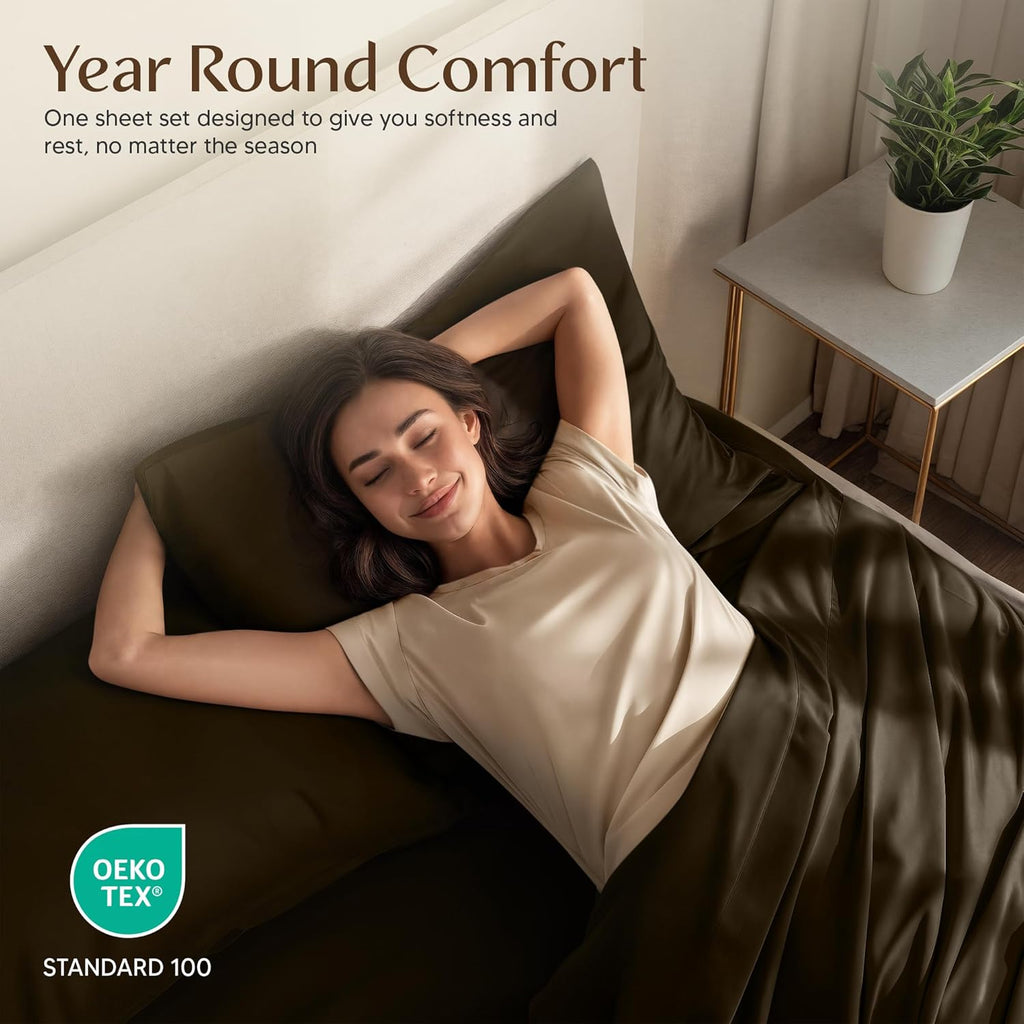 Utopia Bedding Queen Size Sheet Set - Soft, Breathable Microfiber, 4-Piece in Brown | Oeko Tex Certified