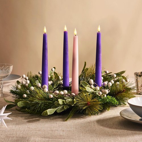 LampLust Flameless Taper Candles - Set of 4 Purple & Pink 9-Inch LED Advent Candles with Remote | Spring Decor & Centerpiece