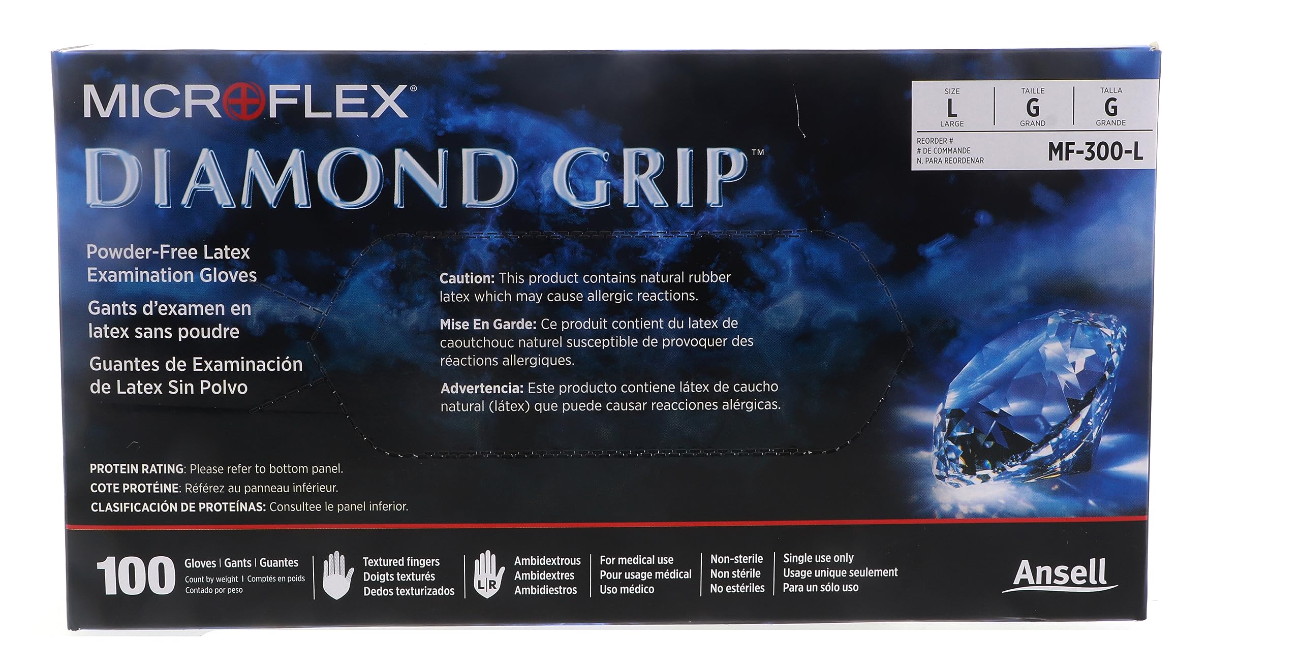 Ansell MICROFLEX Diamond Grip MF-300 Exam Standard Gloves - Size L, Natural (Bundle of 200)