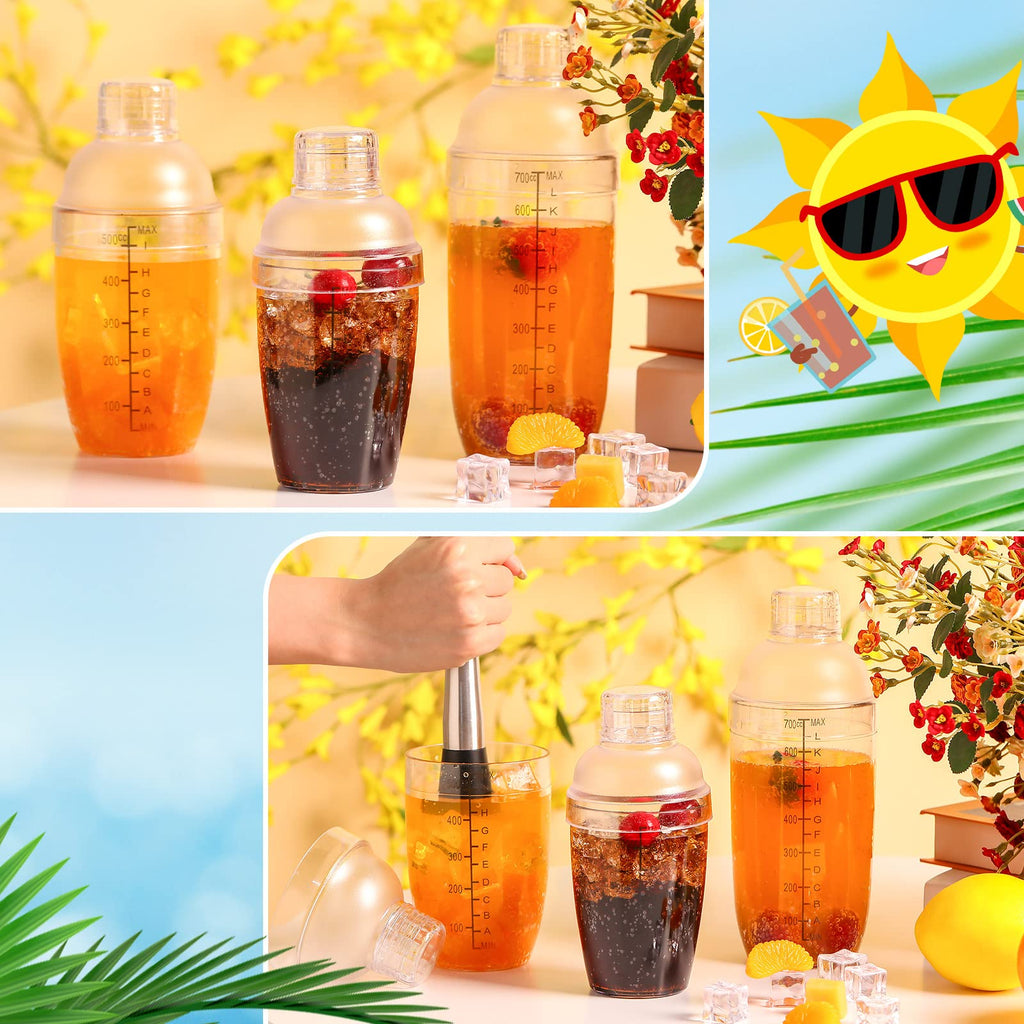 Lallisa 12 Pcs Plastic Cocktail Shaker Drink Mixer with Scales and Strainer Top Clear Shaker Cup with Measurement Plastic Mixing Tool for Tea Coffee Bubble Tea Milk(700 Cc/ 24 oz)