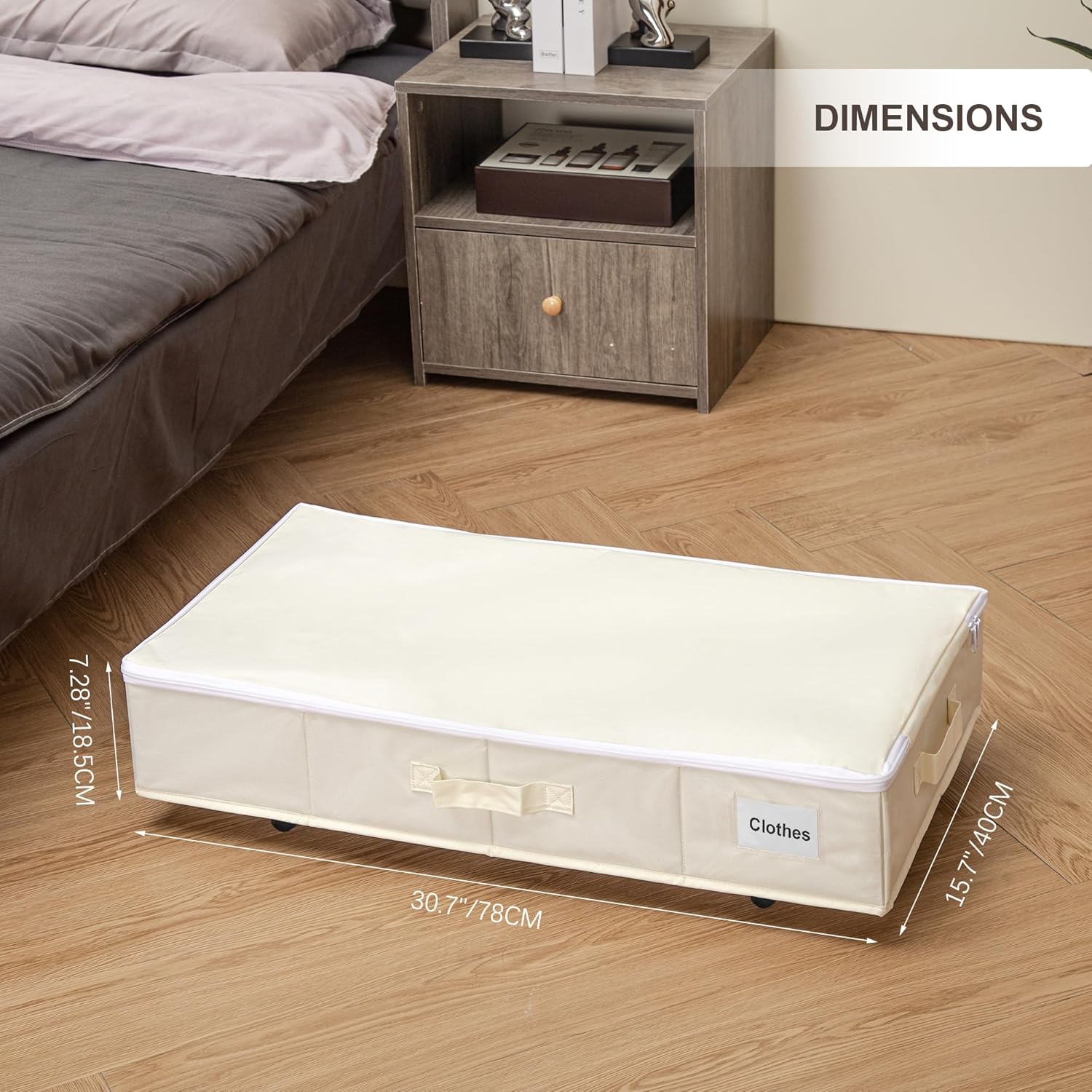 Vincona Under Bed Storage Containers - Rolling 2-Pack with Label Holders for Clothes & Shoes | Beige (30.71x15.7x7.28 in)