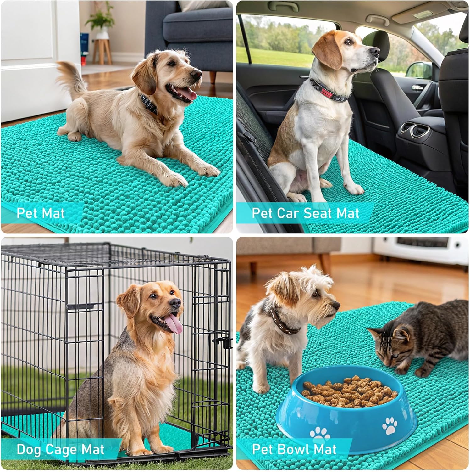 OLANLY Dog Door Mat - Absorbent Non-Slip Mud Mat for Muddy Paws | Quick Dry Chenille, 44x24, Teal
