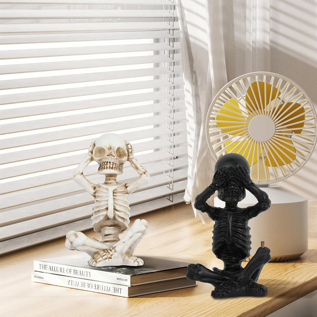 Skiennix Yoga Skeleton Figurine - Gothic Home Decor Accent Statue Set of 3 | Antique Silver Finish