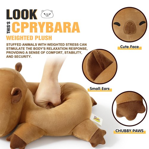 Onsoyours Original 13.8"|1.8 Pound Weighted Stuffed Animals, Cute Weighted Positive Capybara Plush Pillow Toy Soft Weighted Capybara Plushies Gift for Kids Adults