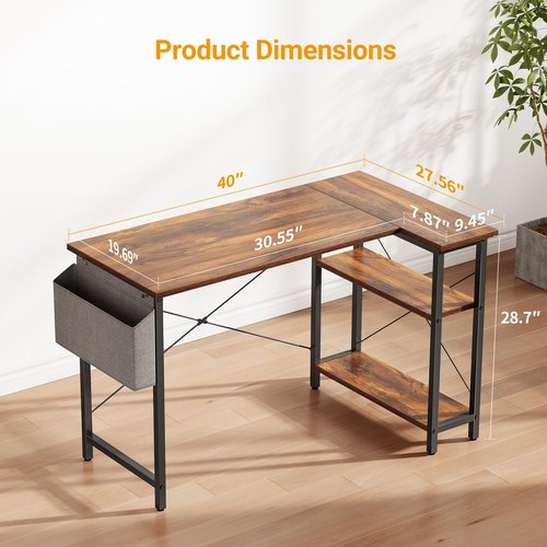 CubiCubi L Shaped Desk, 40" Computer Desk with Reversible Storage Shelves Home Office Corner Desk Study Writing Gaming Table, Brown