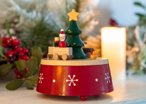 Cottage Garden Musical Christmas Figurine - 6-Inch Rotating Tree with Red Snowflakes | Plays Jingle Bells