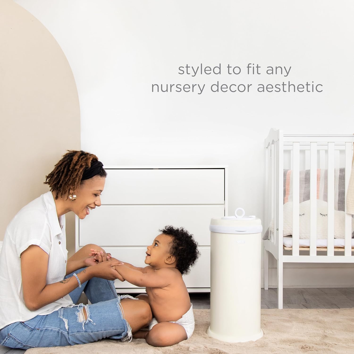 Ubbi Stainless Steel Diaper Pail - Odor Locking Design, No Special Bag Needed | Award-Winning Matte Ivory
