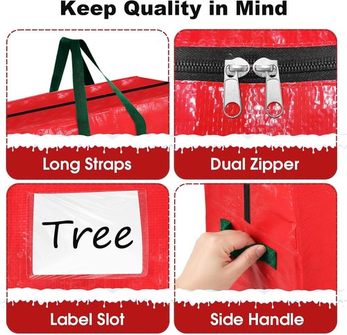 EverMerry Christmas Tree Storage Bag - Heavy Duty Waterproof Bag for Up to 7.5 Ft Trees | Red with Dual Zippers