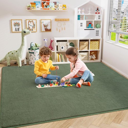 Amearea Modern Area Rug - Thickened Memory Foam, Fluffy & Washable - 4x6 Feet Sage Green for Kids & Living Room