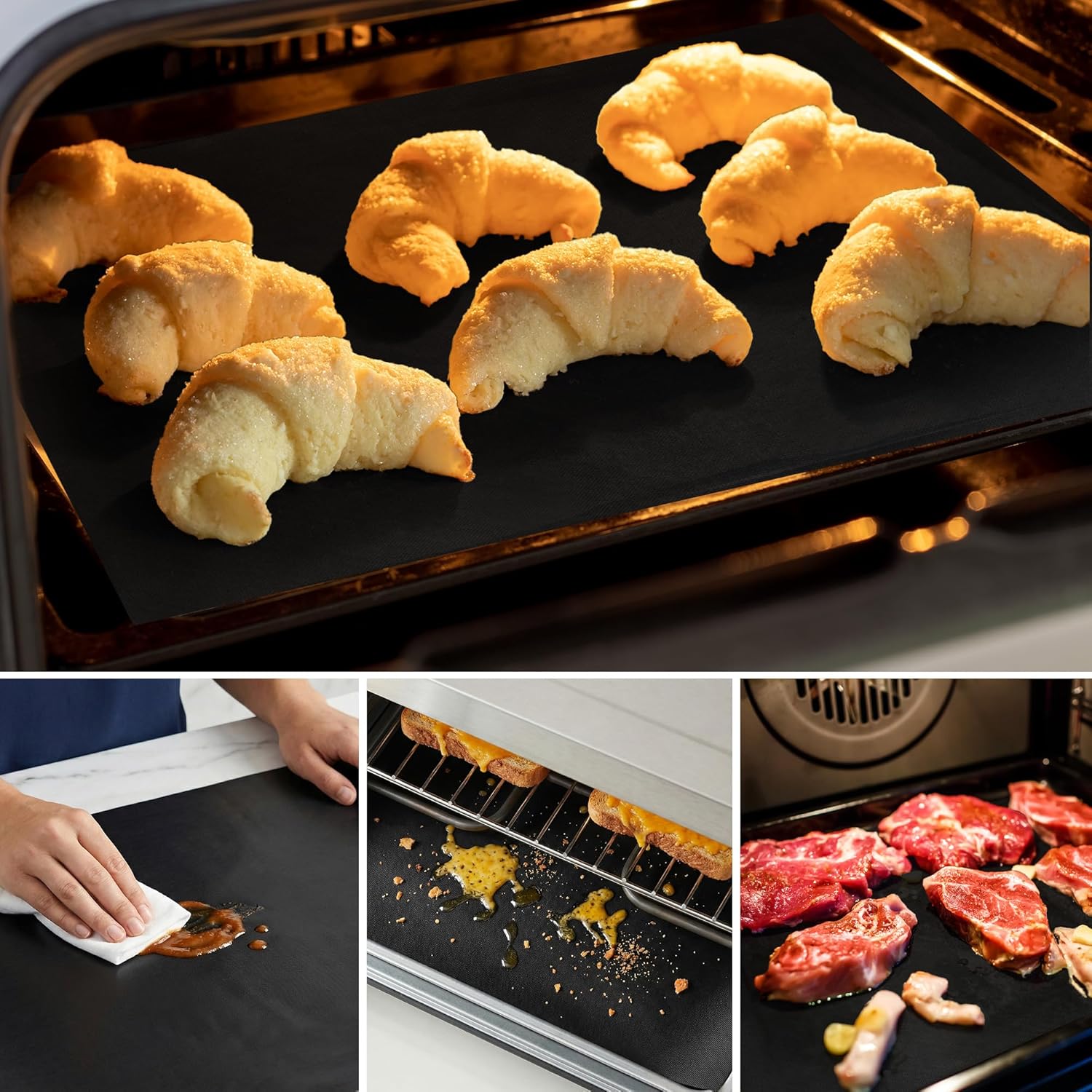 Regine Switzerland Heavy-Duty Oven Liners - 8 Pack Non-Stick Mats for Electric & Gas Ovens | 17 x 25 Inch Black