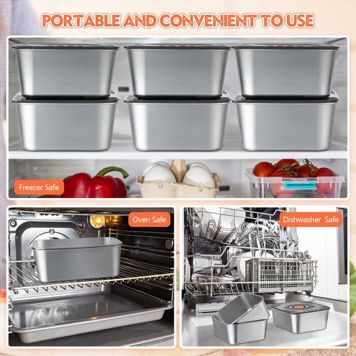Layhit 16 Sets 34oz Stainless Steel Food Storage Containers with Lids Large Reusable Stackable Metal Container Outdoor Rectangle Fruit Lunch Box for Picnic Travel Dishwasher and Freezer Safe