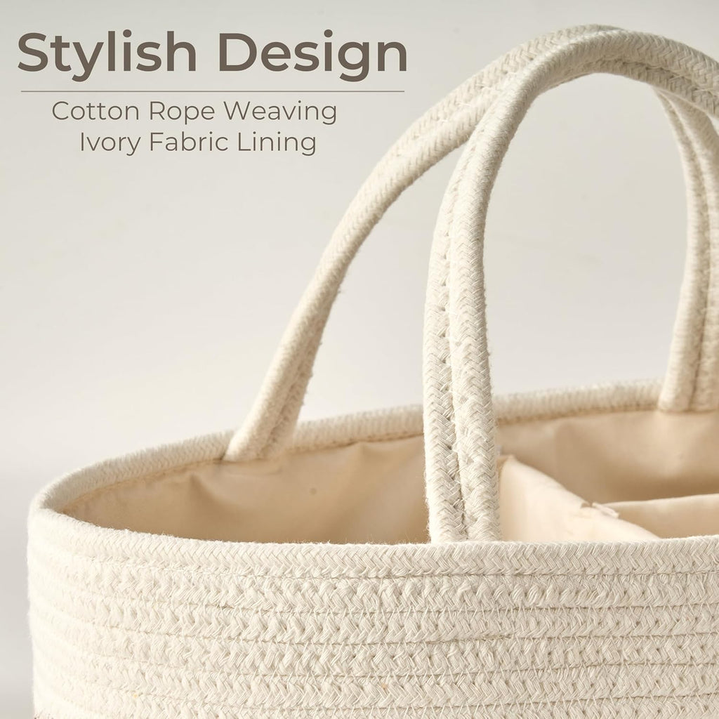 Skiennix Diaper Caddy Organizer - Stylish Baby Storage Basket for Newborn Essentials | Small, White & Beige Brown