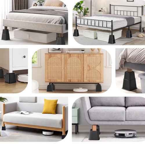 Bed Risers 8 inch Heavy Duty,Elevation in Heights 3, 5, 8 Inch，Adjustable Furniture Risers for Chair Table and Desk Legs Lifting (6 Pack,Black)