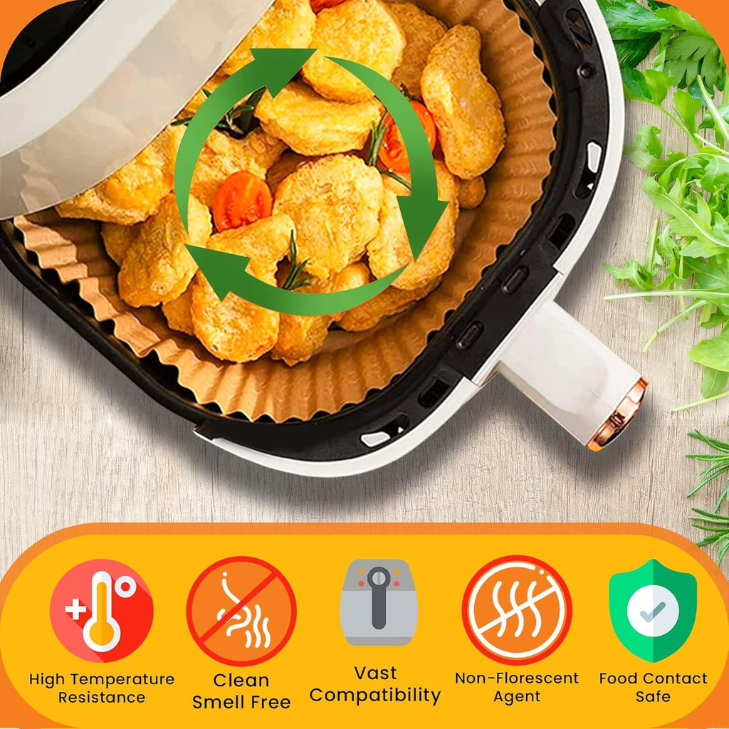 UrbanAir 6.5-Inch Square Air Fryer Paper Liners - 125 Non-Stick, Heat-Resistant Sheets for Easy Cleanup | Bleach-Free Parchment