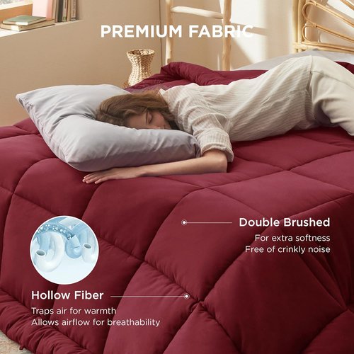 Bedsure Comforter Duvet Insert - All-Season King Size Quilted Down Alternative Blanket, Red 90 x 102 Inches