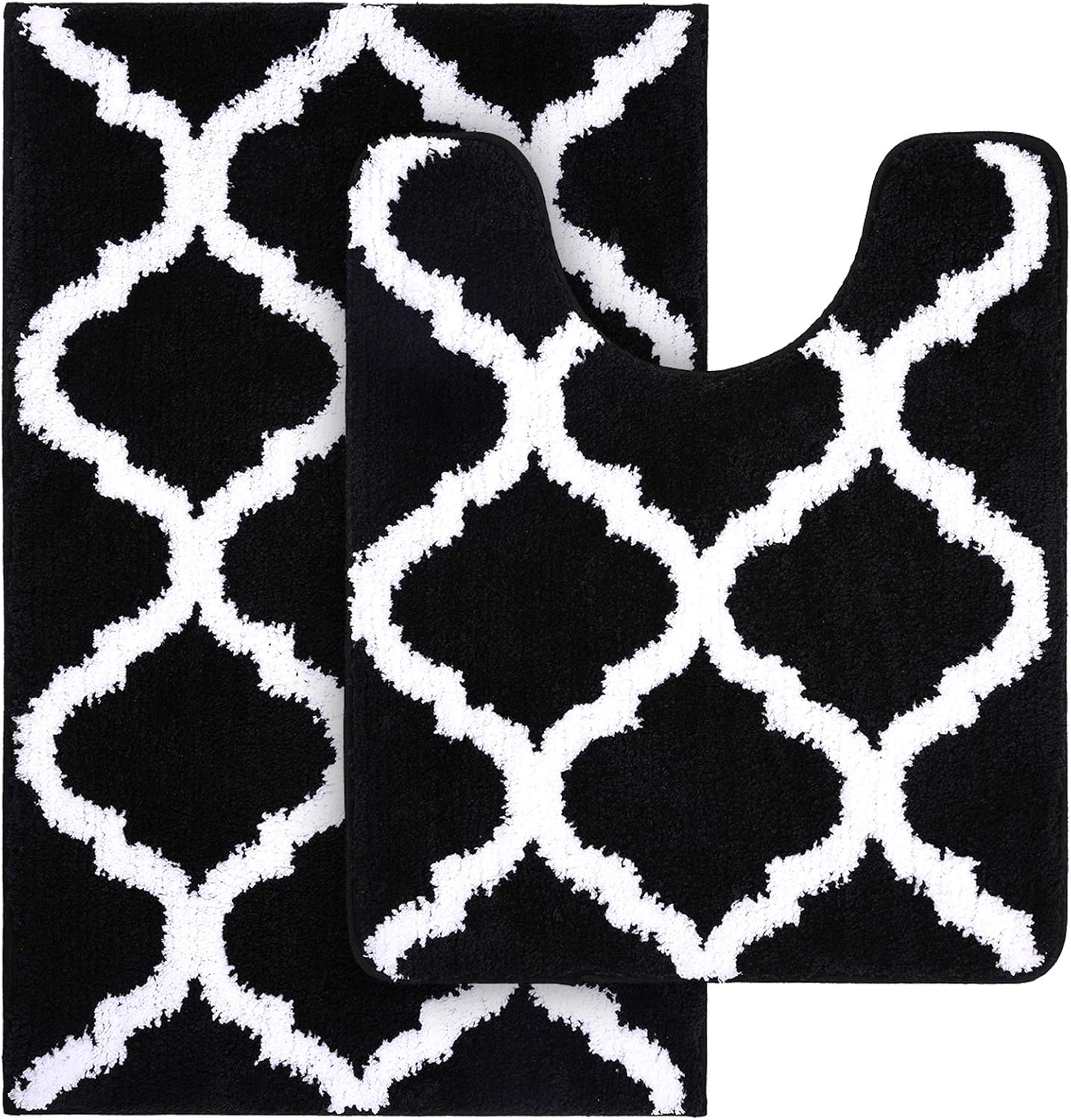 OLANLY Bathroom Rugs Set - 2-Piece Microfiber Bath Mat & U-Shaped Toilet Rug | Non-Slip, Machine Washable, Black (30"x20" + 24"x20")