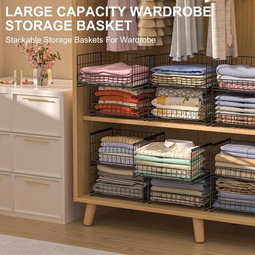 Hongtamoya 4-Tier Closet Organizer - Stackable Storage Shelves for Wardrobe, Kitchen & Office - Black