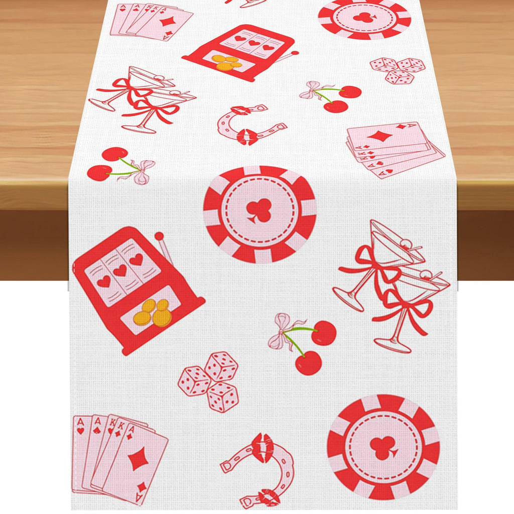 Pudodo Lucky in Love Table Runner Las Vegas Bachelorette Party Decoration Kitchen Casino Theme Bridal Shower Dining Room Home Decor