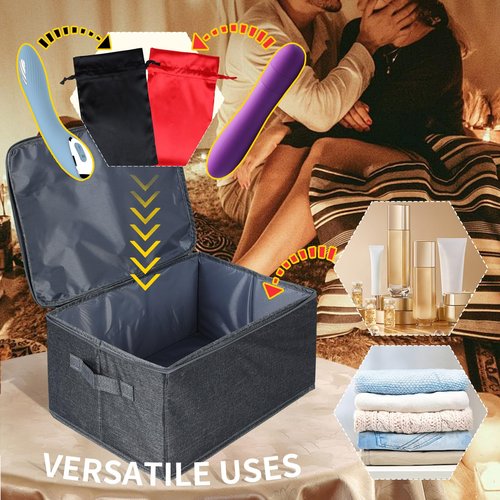 Locking Storage Box for Sex Toys | Portable Ditty Travel Box | Discreet Adult Toy Organizer Case with Combination Lock & Drawstring Bags (Dark Grey, 15" x 10" x 5.9" (38x26x15 cm))