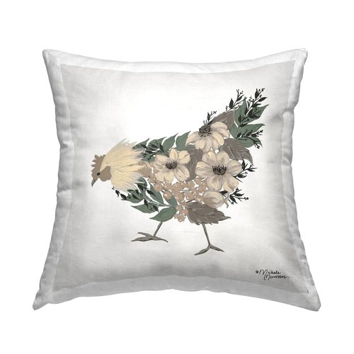 Stupell Industries Floral Blossom Arrangement Farmhouse Chicken Shape Design by Michele Norman Throw Pillow