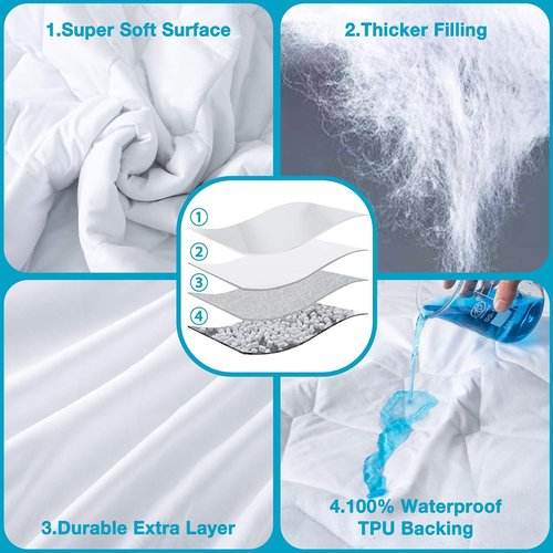 Lunsing Waterproof Queen Mattress Protector - Breathable Pad Cover for 6-18 Inch Depth | White