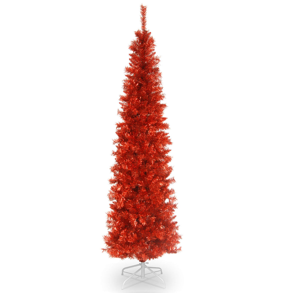 National Tree Company Artificial Christmas Tree, Red Tinsel, Includes Stand, 6 feet