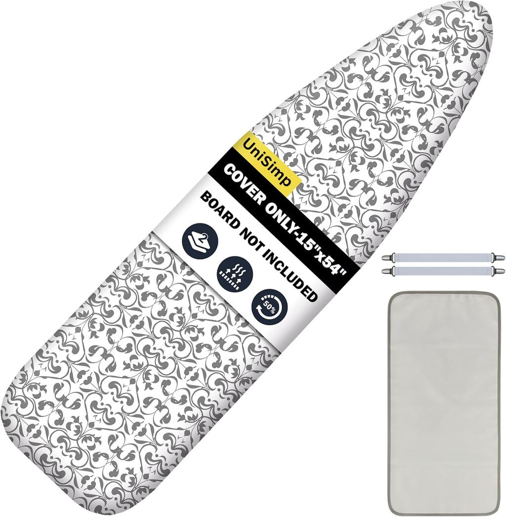 UniSimp Ironing Board Cover - Extra Thick Natural Cotton, Scorch & Stain Resistant | 15"x54" Size