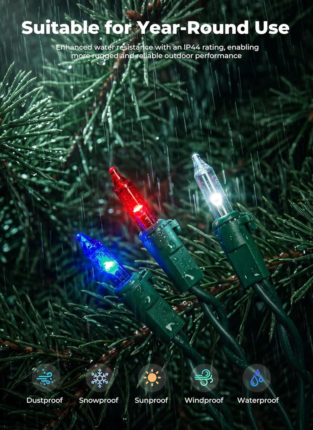 Minetom LED Christmas String Lights - 100 Count, 22 Feet Waterproof Mini Lights for Patriotic 4th of July Decor
