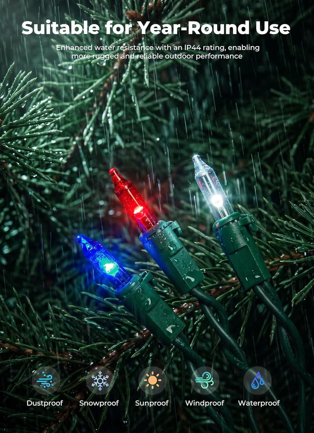 Minetom LED Christmas String Lights - 100 Count, 22 Feet Waterproof Mini Lights for Patriotic 4th of July Decor