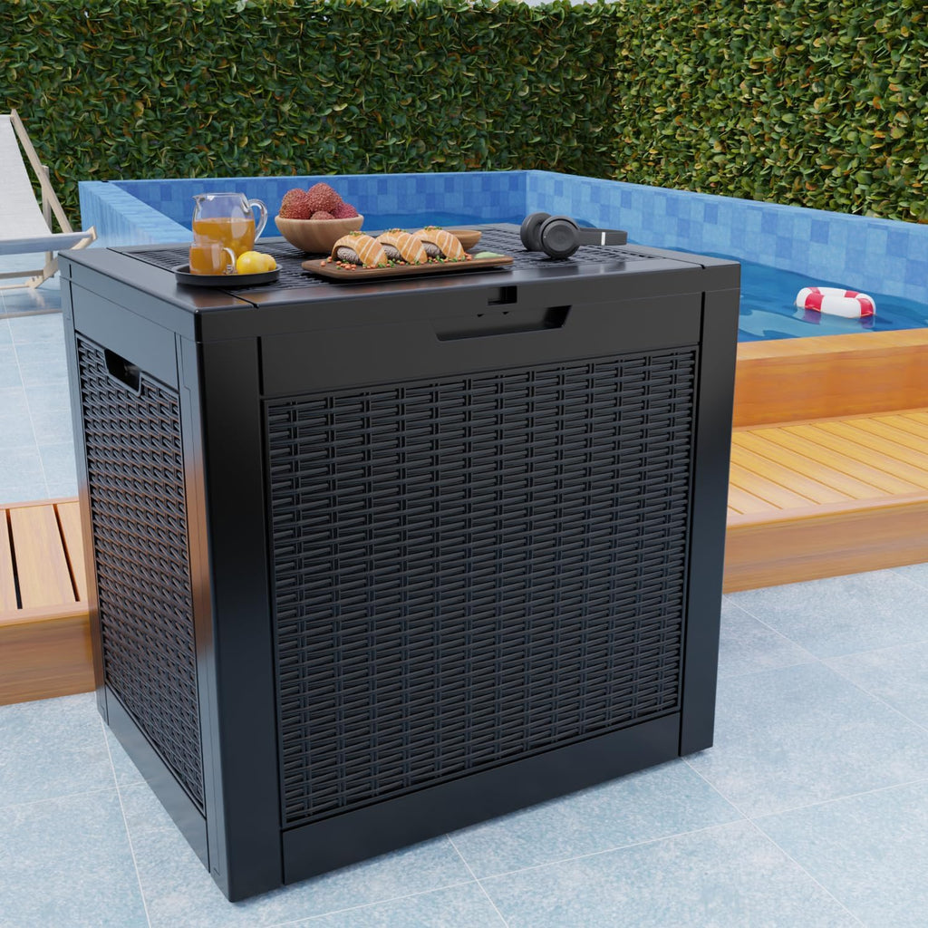 Skiennix 37 Gallon Outdoor Deck Box - Lockable Waterproof Storage for Garden Tools & Cushions | Black