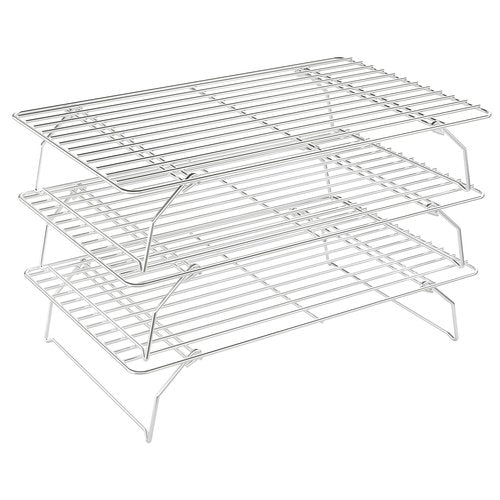 3 Tier Stackable Cooling Rack for Batch Cooling Cookie, Pizza, Cake-15.8”x 10”- Heavy Duty Cooling Racks for Cooking and Baking, Oven and Dishwasher Safe Baking Supplies-Silver